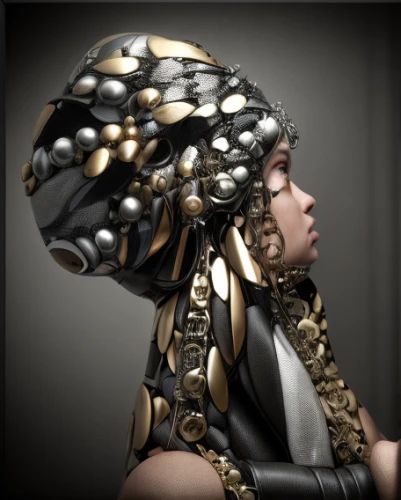 biomechanical,artificial hair integrations,bicycle helmet,lacrosse helmet,equestrian helmet,headpiece,crown render,motorcycle helmet,headdress,football helmet,climbing helmet,casque,cybernetics,helmet,headgear,head plate,render,cinema 4d,head ornament,helmets,Realistic,Movie,Steel Chain