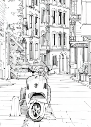 motorcycle,vespa,motorbike,mono-line line art,camera illustration,paris clip art,city bike,motorcycles,brownstone,bike,parked bike,hand-drawn illustration,e-scooter,moped,piaggio,1000miglia,coloring page,mono line art,heavy motorcycle,illustration of a car