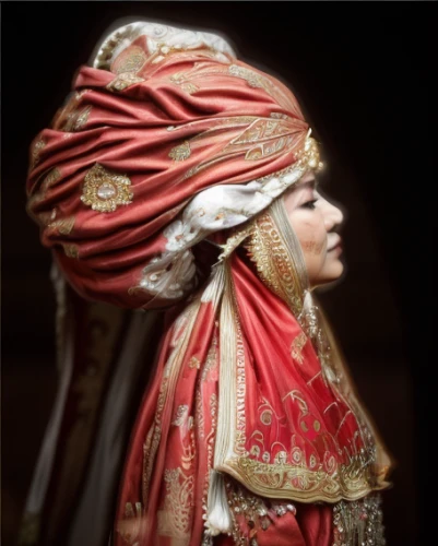 indian bride,bridal accessory,turban,indian headdress,indian woman,the hat of the woman,headdress,the carnival of venice,orientalism,the angel with the veronica veil,traditional costume,headpiece,beautiful bonnet,asian conical hat,ancient costume,bridal,female doll,dead bride,yemeni,assyrian,Light and shadow,Landscape,Great Wall