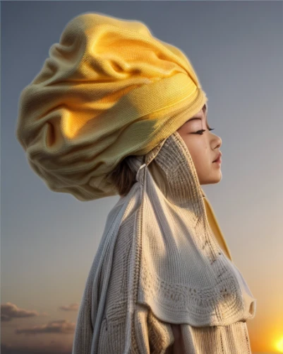 yellow sun hat,turban,middle eastern monk,islamic girl,headscarf,hijab,beautiful bonnet,muslim woman,solar plexus chakra,girl with cloth,girl in cloth,reiki,burqa,argan,praying woman,towel,kundalini,rem in arabian nights,buddhist monk,laundress,Light and shadow,Landscape,City Twilight