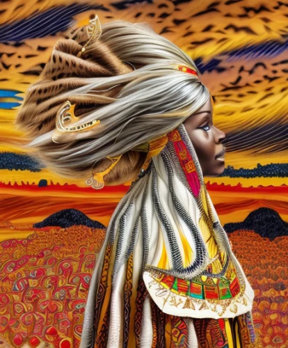 shamanic,indigenous painting,shamanism,afar tribe,tassili n'ajjer,african woman,aborigine,african art,red cloud,native american,warrior woman,american indian,tribal chief,indigenous,indigenous culture,the american indian,aboriginal,anasazi,native,indian headdress,Calligraphy,Illustration,Fantasy Illustration