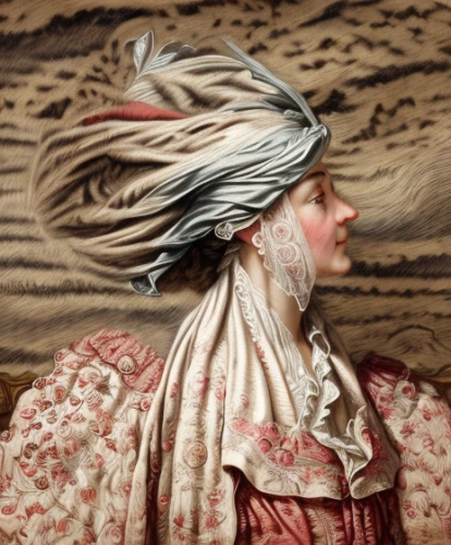 the hat of the woman,feather headdress,woman of straw,woman's hat,headdress,the carnival of venice,woman holding pie,beautiful bonnet,the hat-female,indian headdress,turban,botticelli,feathered hair,woman thinking,portrait of a woman,little girl in wind,rococo,hatmaking,bonnet,vintage woman,Calligraphy,Painting,Classical Europe