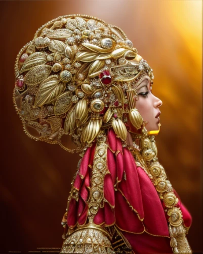 headpiece,venetian mask,the carnival of venice,headdress,gold crown,indian bride,peking opera,golden wreath,gold ornaments,asian costume,bridal accessory,golden crown,golden mask,indian headdress,diadem,rebana,decorative figure,golden dragon,sinulog dancer,gold foil crown,Realistic,Jewelry,Baroque