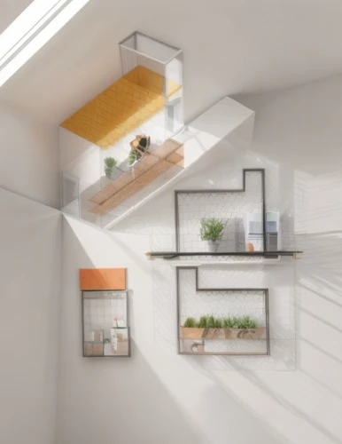 sky apartment,cubic house,daylighting,hallway space,shared apartment,archidaily,loft,core renovation,smart home,an apartment,block balcony,frame house,window frames,3d rendering,penthouse apartment,cube house,skylight,inverted cottage,shelves,interior modern design
