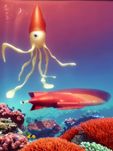 giant squid,squid game,under sea,cephalopod,undersea,tubular anemone,cephalopods,under the sea,underwater background,submersible,sea-life,squid,fun octopus,deep sea,cnidarian,cartoon video game background,marine biology,sea animal,bottom of the sea,the bottom of the sea,Game&Anime,Pixar 3D,Pixar 3D