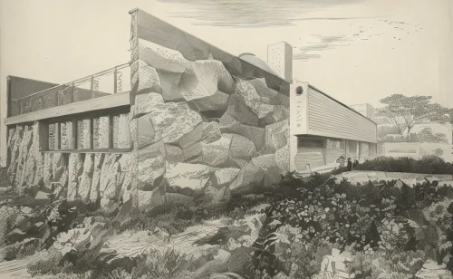 lithograph,stone drawing,megalith facility harhoog,tetrapods,stone house,the garden society of gothenburg,alpine hut,christ chapel,tuff stone dwellings,clay house,quarry stone,background with stones,matruschka,split rock,roof landscape,salt mill,mining facility,cooling house,mountain hut,rock walls,Art sketch,Art sketch,19th Century