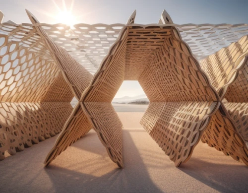 honeycomb structure,beach furniture,cube stilt houses,beach chairs,building honeycomb,wicker fence,burning man,solar cell base,beach chair,lattice windows,wooden construction,deckchairs,outdoor structure,beach tent,wood structure,3d rendering,jewelry（architecture）,straw hut,eco-construction,floating huts,Realistic,Foods,Pear