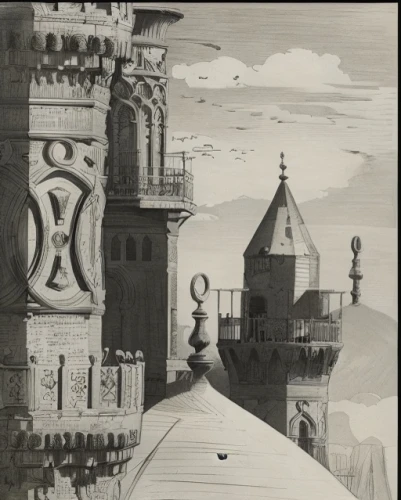 minarets,monastery,mosques,byzantine architecture,peter-pavel's fortress,escher,roof domes,constantinople,ibn tulun,prejmer,medieval architecture,game illustration,castle of the corvin,taj-mahal,citadel,damascus,medina,castles,medieval,alabaster mosque,Art sketch,Art sketch,19th Century