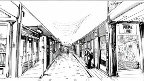 mono-line line art,store fronts,mono line art,shopping street,narrow street,vanishing point,convenience store,storefront,office line art,paris shops,line-art,shops,alleyway,alley,street scene,watercolor shops,stalls,blind alley,backgrounds,animal line art