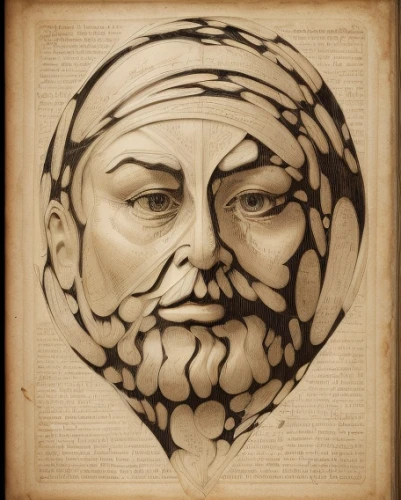 leonardo da vinci,icon magnifying,wood carving,euclid,leonardo devinci,leonardo,wooden mask,pythagoras,persian poet,holbein,carved wood,poseidon god face,medicine icon,archimedes,socrates,ancient icon,geocentric,beard flower,king lear,byzantine,Realistic,Movie,Timeless Romance