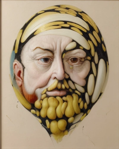 dali,glass painting,self-portrait,art nouveau frame,head ornament,art nouveau,gilding,lokportrait,self portrait,painted eggshell,face portrait,oval frame,rabbi,head of garlic,gold mask,holbein,barberini,art nouveau frames,el salvador dali,gold stucco frame,Calligraphy,Painting,Still Life With Long Table