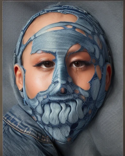 medical mask,flu mask,bodypainting,ventilation mask,fantasy portrait,pollution mask,body painting,protective mask,face paint,death mask,medical face mask,mask,clay mask,face portrait,beauty mask,masque,body art,wooden mask,hockey mask,balaclava,Realistic,Fashion,British Cool