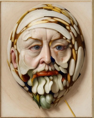 head of garlic,holbein,medicine icon,king lear,ground cherry,narcissus of the poets,gammon,painted eggshell,persian onion,albrecht dürer,narcissus,medical mask,bacchus,grapes icon,radicchio,physalis,head ornament,grapes goiter-campion,medlar,herb quark,Calligraphy,Painting,Still Life With Long Table