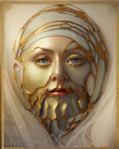 gold mask,golden mask,golden wreath,fantasy portrait,mary-gold,gold filigree,gold foil mermaid,golden crown,gold paint stroke,venetian mask,masquerade,veil,turban,woman of straw,crown of thorns,artemisia,gold foil art,the angel with the veronica veil,masque,medusa,Realistic,Movie,Enchanted Castle