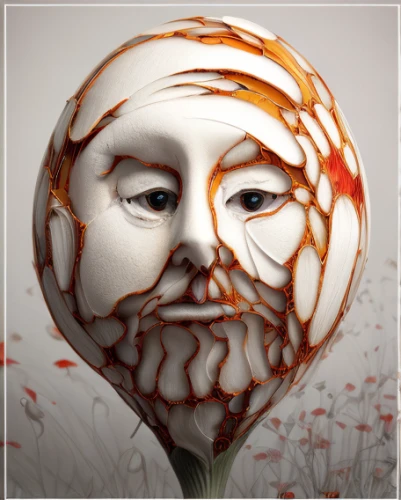 beard flower,paper art,porcelain rose,painted eggshell,clay mask,sculpt,tea art,persian onion,physalis,glass painting,still physalis life,dried rose,bodypainting,head of garlic,flower art,petal of a rose,decorative figure,rose wrinkled,sun-dried tomato,painter doll,Realistic,Flower,Poppy
