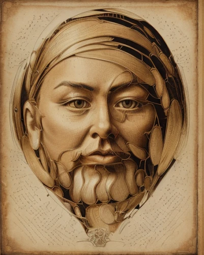 holbein,wood carving,leonardo da vinci,wooden mask,woman's face,leonardo,icon magnifying,carved wood,leonardo devinci,bonnet ornament,wood art,woman face,lokportrait,albrecht dürer,turban,euclid,covid-19 mask,head icon,door knocker,head of garlic,Realistic,Movie,Timeless Romance