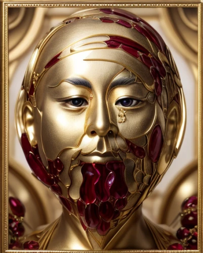 golden mask,golden buddha,gold mask,bodhisattva,somtum,theravada buddhism,daruma,gilding,gold lacquer,emperor,medicine icon,budda,gold paint stroke,golden dragon,turtle ship,confucius,mary-gold,buddhism,decorative figure,vajrasattva,Realistic,Jewelry,Baroque