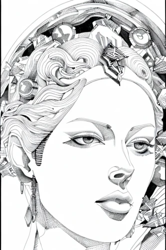 head woman,fashion illustration,medusa,digital drawing,woman's face,woman face,coloring page,digital illustration,digital art,digital artwork,gorgon,andromeda,woman thinking,amano,illustrator,line-art,female face,mono line art,angel line art,drawing mannequin,Design Sketch,Design Sketch,Pencil Line Art
