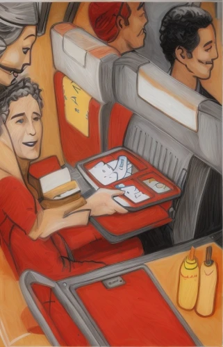 retro diner,breakfast on board of the iron,train compartment,train ride,train seats,passengers,compartment,diner,placemat,men sitting,barbershop,the bus space,transport panel,aircraft cabin,public transportation,car drawing,tram car,armrest,coloring,airplane paper
