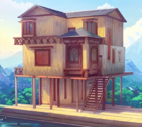 wooden house,small house,apartment house,houseboat,house by the water,house with lake,house in mountains,house in the mountains,little house,lonely house,sky apartment,stilt house,stilt houses,wooden houses,ancient house,studio ghibli,frame house,floating huts,an apartment,dunes house,Common,Common,Japanese Manga