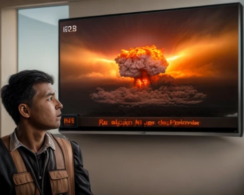 plasma tv,smart tv,atomic bomb,hydrogen bomb,flat panel display,nuclear weapons,nuclear bomb,nuclear explosion,nuclear war,mushroom cloud,meteorite impact,electronic signage,temperature display,mi6,lcd tv,hdtv,doomsday,atomic age,exploding head,computer monitor,Common,Common,Photography