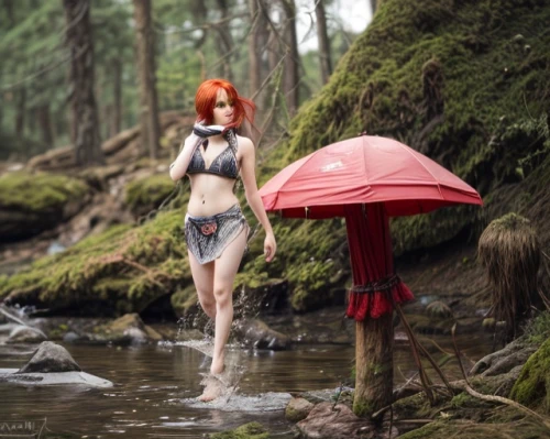 the blonde in the river,rusalka,ballerina in the woods,wading,fae,redhead doll,fantasy picture,water nymph,lindsey stirling,summer umbrella,fairy forest,faerie,faery,photomanipulation,cosplay image,in the forest,conceptual photography,girl on the river,thermal spring,dryad