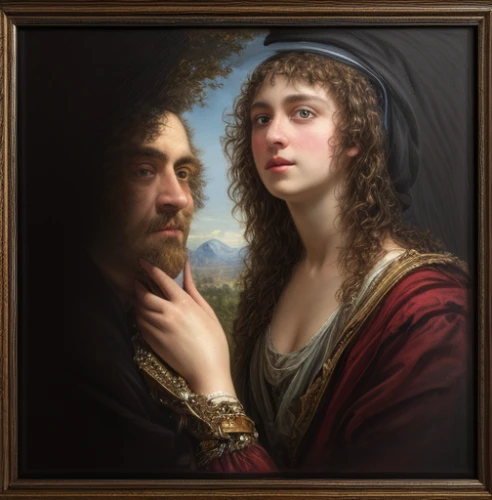 gothic portrait,romantic portrait,young couple,bougereau,portrait of a girl,man and wife,franz winterhalter,portrait of a woman,portrait of christi,holding a frame,the angel with the veronica veil,la violetta,the magdalene,artemisia,artist portrait,accolade,lover's grief,fantasy portrait,the girl's face,man and woman