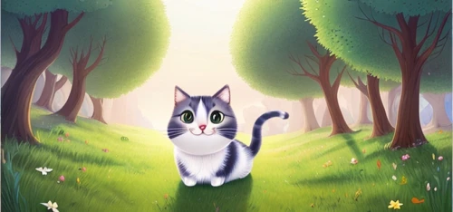 cartoon cat,cat vector,felidae,cat cartoon,game illustration,cartoon video game background,japanese bobtail,tabby cat,american wirehair,drawing cat,feral cat,forest background,springtime background,cat image,spring background,pet portrait,my beloved cat,background vector,tom cat,aaa,Game&Anime,Doodle,Children's Illustrations