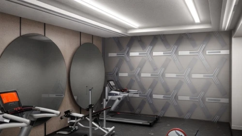 fitness room,indoor cycling,fitness center,exercise equipment,exercise machine,3d rendering,workout equipment,leisure facility,therapy room,stationary bicycle,weightlifting machine,treadmill,walk-in closet,running machine,modern office,bicycle trainer,gymnastics room,hallway space,changing room,workout items