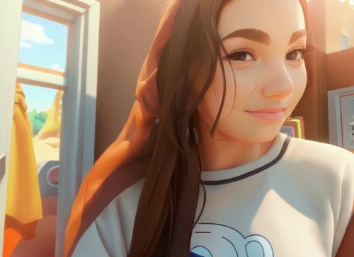 maya,3d rendered,girl in t-shirt,3d render,anime 3d,digital painting,cg artwork,b3d,girl with speech bubble,morning light,cinnamon girl,animated cartoon,cute cartoon character,girl studying,a girl's smile,coco,mulan,vector girl,vanessa (butterfly),moana,Common,Common,Cartoon