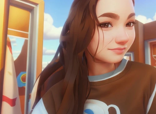 mulan,cinnamon girl,maya,3d rendered,3d render,honmei choco,a girl's smile,cg artwork,girl portrait,city ​​portrait,custom portrait,girl with speech bubble,render,vector girl,portrait background,stylized,vanessa (butterfly),rowan,digital painting,background bokeh,Common,Common,Cartoon