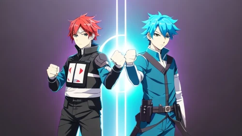 red and blue,vocaloid,x and o,heart background,sakana,vivid,duel,swordsmen,anime 3d,shinkiari,edit icon,hero academy,persona,png transparent,reizei,anime cartoon,cyan,duet,divide,hand in hand,Common,Common,Japanese Manga
