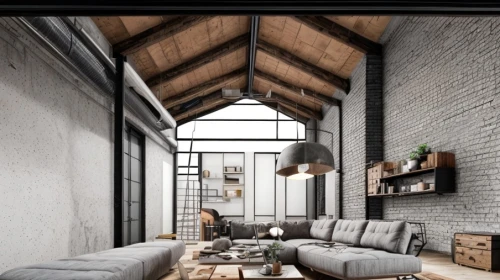 loft,concrete ceiling,wooden beams,attic,brick house,shared apartment,living room,scandinavian style,wooden windows,interior design,an apartment,livingroom,apartment lounge,modern decor,brickwork,contemporary decor,brick block,apartment,bonus room,interiors,Architecture,General,Modern,Mid-Century Modern