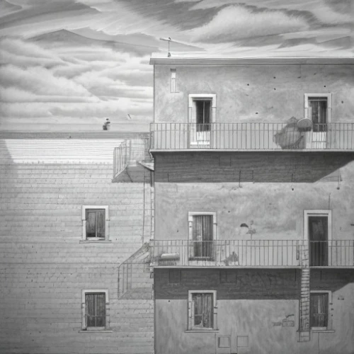 panoramical,tenement,escher,matruschka,sky apartment,mural,pencil and paper,an apartment,apartment house,facade painting,apartment building,house painting,apartments,house drawing,l'aquila,apartment,escher village,apartment block,hanging houses,gray-scale