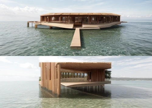 floating huts,stilt house,wooden pier,cube stilt houses,floating stage,floating restaurant,house of the sea,infinity swimming pool,stilt houses,archidaily,teak bridge,island suspended,wooden construction,wooden sauna,house by the water,dunes house,very large floating structure,wooden bridge,timber house,coastal protection