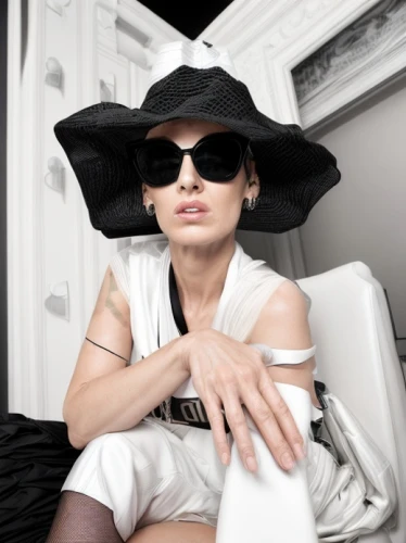 black hat,dita,joan collins-hollywood,the hat-female,cruella de ville,fashion shoot,madonna,sunglasses,women fashion,hat womens,leather hat,fabulous,the hat of the woman,femme fatale,blindfold,birce akalay,panama hat,woman in menswear,shades,stepmother,Product Design,Fashion Design,Women's Wear,Fashion Forward