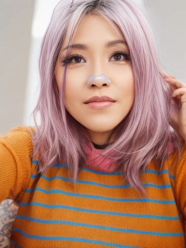 mauve,purple background,pink hair,purple and pink,purple,natural color,pink background,colorful,light purple,pink-purple,asian,color,asian woman,color 1,asian girl,colorful background,eurasian,tiktok icon,japanese idol,smooth hair