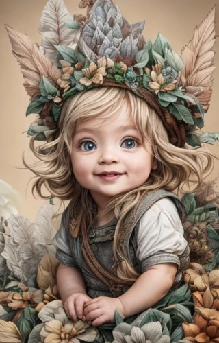 little girl in wind,little girl fairy,child fairy,girl in a wreath,faery,fantasy portrait,children's background,children's fairy tale,fairy tale character,faerie,portrait background,child portrait,the little girl,fae,paper flower background,flower fairy,antique background,gnome,child girl,world digital painting,Common,Common,Natural