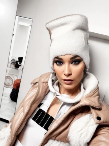 white fur hat,fur clothing,fur,fur coat,eskimo,realdoll,winter hat,outerwear,hat womens,cloche hat,artificial hair integrations,winter clothing,women fashion,havana brown,beanie,fashion dolls,fashion doll,the hat-female,beret,mannequin,Product Design,Fashion Design,Women's Wear,Innovative Art