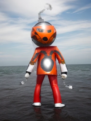 aquanaut,diving bell,diving helmet,dry suit,sea god,man at the sea,cinema 4d,divemaster,submersible,sea man,orange,wind-up toy,sea devil,safety buoy,exploration of the sea,minibot,anthropomorphized,life buoy,ocean pollution,humanoid