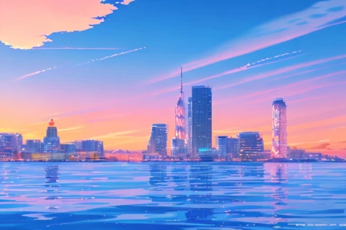 osaka bay,tokyo city,incheon,tokyo,odaiba,honolulu,osaka,yokohama,skyline,shinjuku,city skyline,tokyo ¡¡,japan landscape,cityscape,futuristic landscape,dusk background,world digital painting,skycraper,sky city,landscape background,Common,Common,Japanese Manga