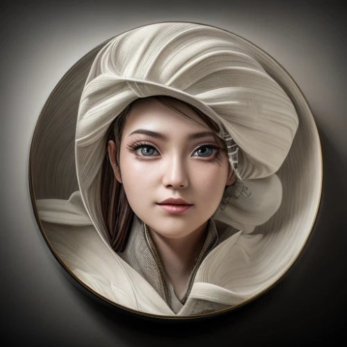 geisha,fantasy portrait,geisha girl,asian conical hat,portrait background,chinese art,world digital painting,icon magnifying,japanese art,circle shape frame,asian woman,vietnamese woman,mystical portrait of a girl,japanese woman,oriental painting,junshan yinzhen,jiaozi,apple icon,tiktok icon,witch's hat icon,Common,Common,Natural