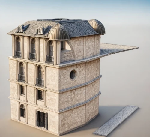 miniature house,3d model,model house,medieval architecture,dovecote,renaissance tower,3d rendering,3d render,stone tower,byzantine architecture,pigeon house,watchtower,peter-pavel's fortress,tower of babel,romanesque,3d modeling,clay house,3d rendered,medieval castle,scale model,Architecture,General,European Traditional,Le Vau Style