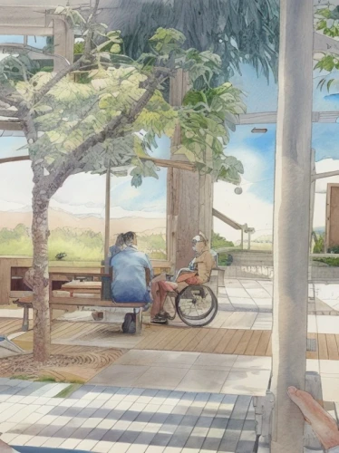 beach chairs,beach restaurant,beach furniture,seaside resort,bench by the sea,outdoor bench,beach bar,watercolor cafe,seaside view,beach scenery,wood and beach,beach chair,beach resort,beach landscape,seaside country,picnic table,raised beach,watercolor tea shop,beach view,wooden pier,Landscape,Landscape design,Landscape Plan,Watercolor