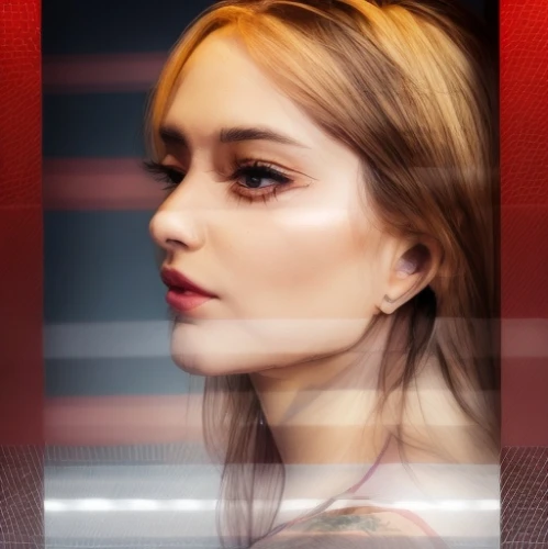 lily-rose melody depp,semi-profile,side face,jaw,poppy red,portrait background,youtube card,profile,half profile,woman face,retouch,paloma,woman's face,aura,young woman,red skin,retouching,edit icon,red background,red