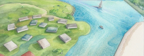 watercolor background,hydropower plant,waterways,hydroelectricity,boat landscape,an island far away landscape,a river,floating huts,aerial landscape,water courses,river landscape,waterway,riverbank,river of life project,colored pencil background,inlet,water color,river view,artificial island,sailboats,Landscape,Landscape design,Landscape Plan,Watercolor