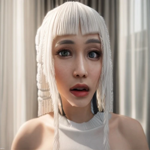 ai,realdoll,poppy seed,cgi,sex doll,pale,albino,violet head elf,asian woman,elf,b3d,artificial hair integrations,2080ti graphics card,asian vision,white lady,3d model,wig,3d rendered,futuristic,white ling,Common,Common,Natural