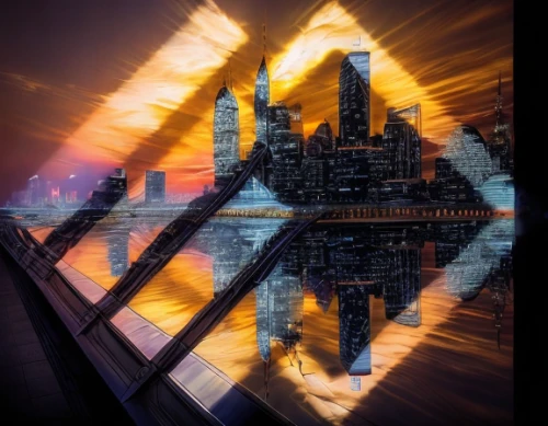 shard of glass,cityscape,metropolis,triangles background,city scape,photomanipulation,digital compositing,futuristic landscape,parallel worlds,photo manipulation,multiple exposure,city in flames,city skyline,fractalius,pyramids,light art,image manipulation,fractals art,light graffiti,digiart,Light and shadow,Landscape,City Twilight
