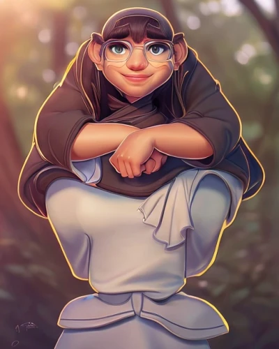 scandia gnome,monk,friar,agnes,princess leia,kosmea,nun,disney character,garden gnome,gnome,jaya,gardenia,fantasy portrait,jasmine,oracle girl,mystical portrait of a girl,digital painting,tea zen,chen,ephedra,Game&Anime,Pixar 3D,Pixar 3D