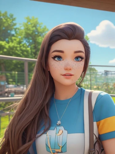 agnes,cute cartoon character,maya,vanessa (butterfly),the girl's face,main character,she,rapunzel,worried girl,tiana,character animation,elsa,disney character,wonder,3d rendered,cgi,3d model,cg artwork,doll's facial features,girl in overalls,Common,Common,Cartoon